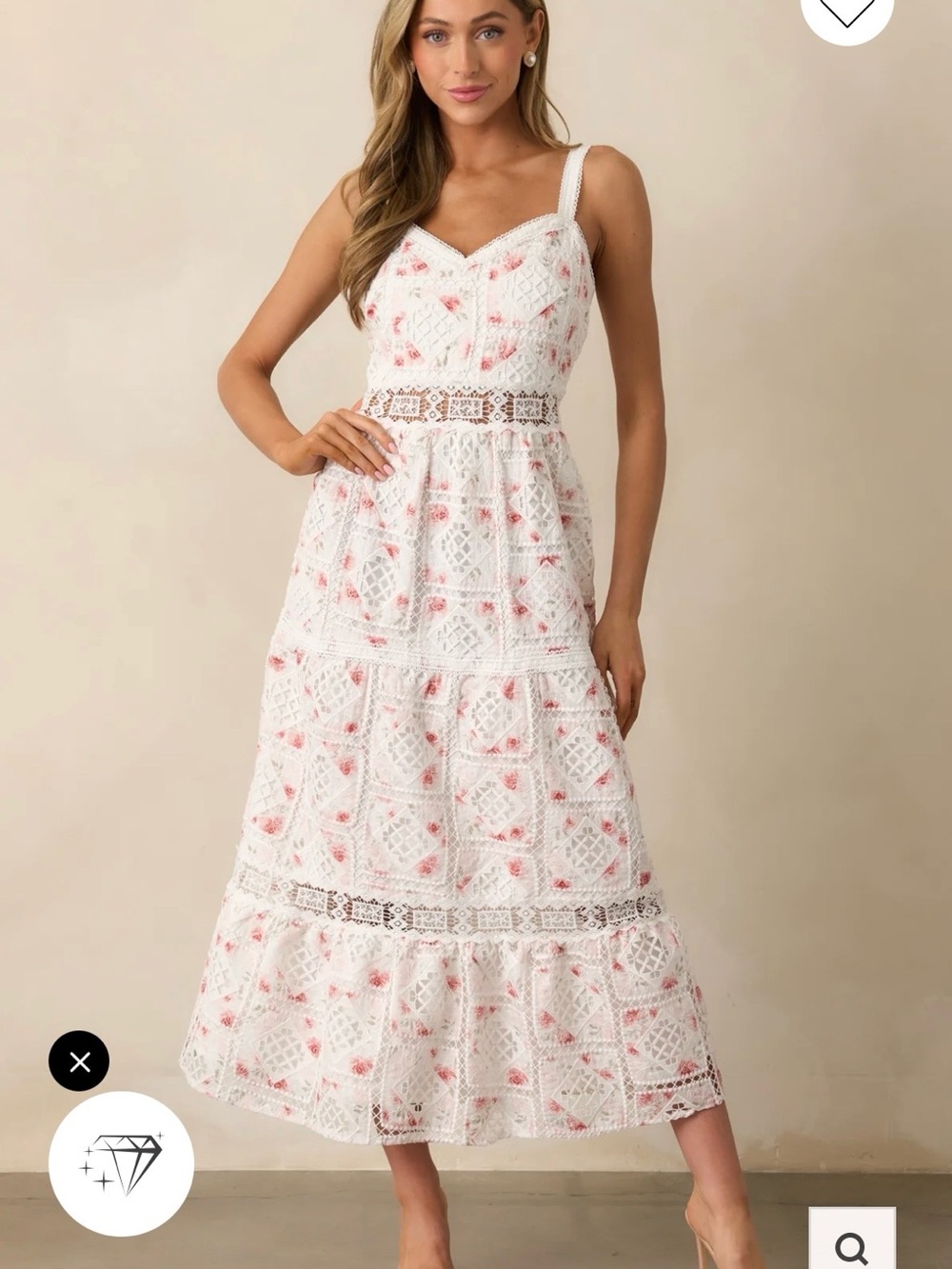 White Floral Eyelet Maxi Dress with Pink Accents